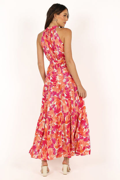 Caroline Maxi Halter Dress - Red Orange