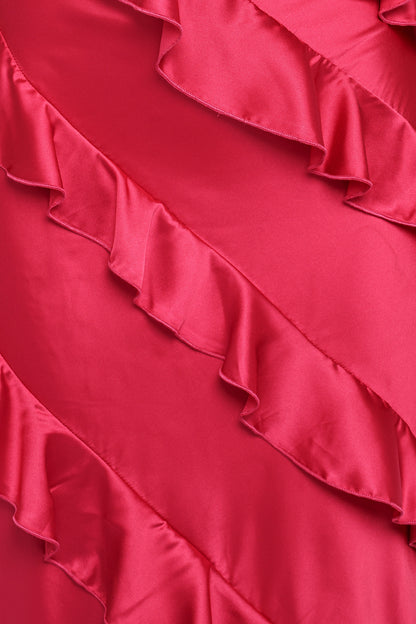 Ciao Ruffles Maxi Satin Dress - Fuchsia