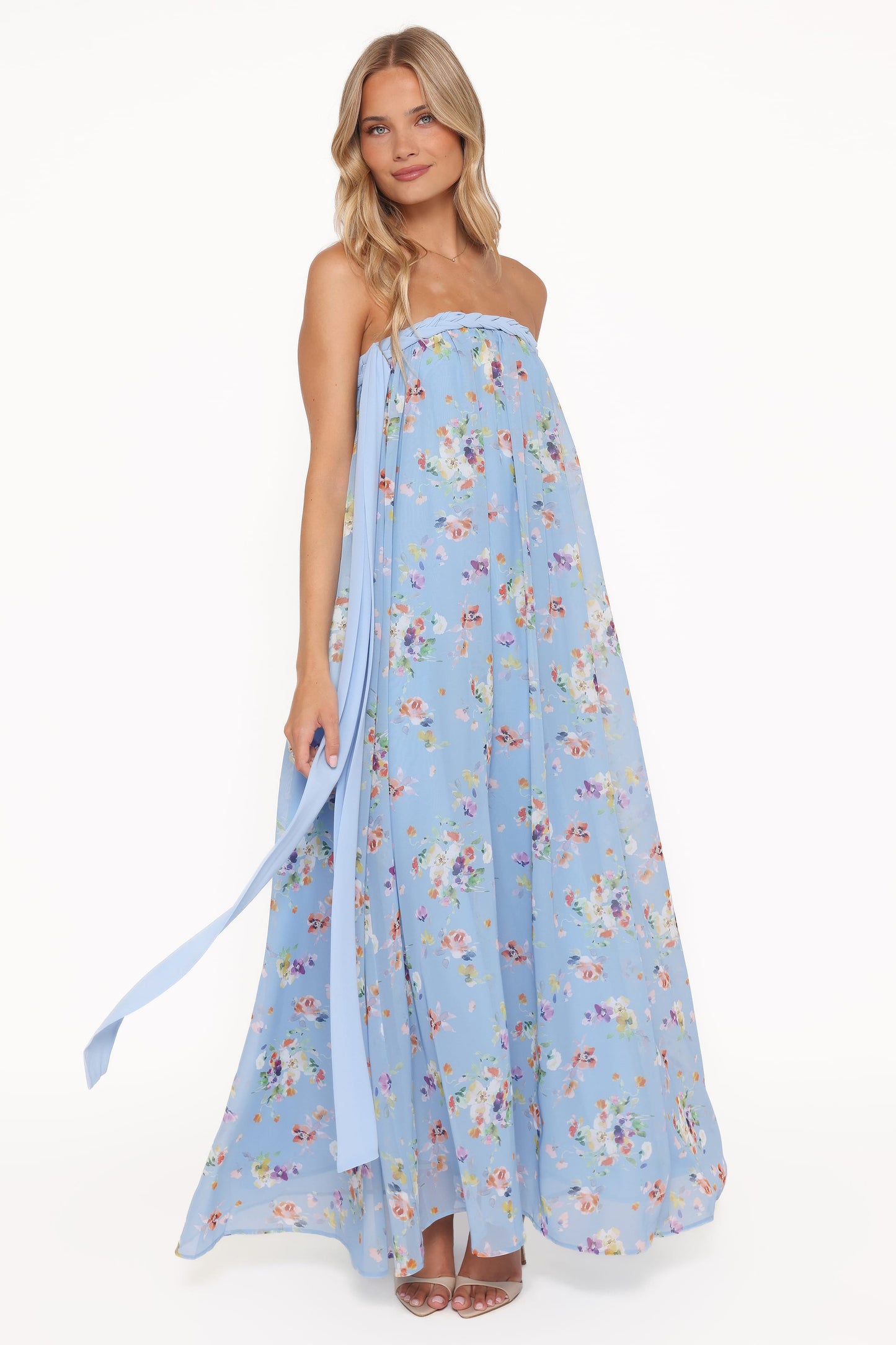 Codie Off Shoulder Maxi Dress - Cornflower Blue Floral