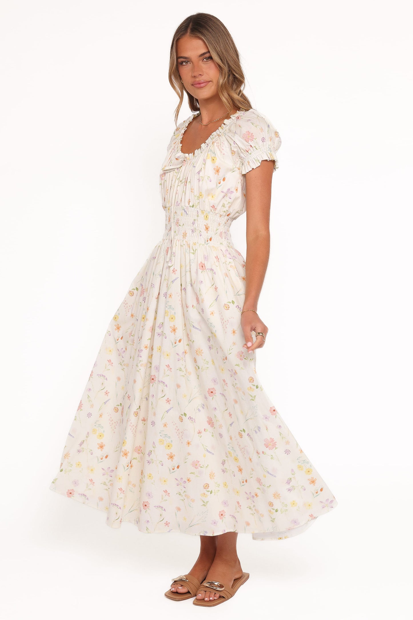 Katana Puff Sleeve Midi Dress - Floral