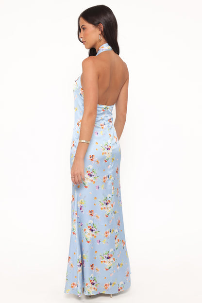 Mila Halterneck Maxi Dress - Cornflower Blue Floral