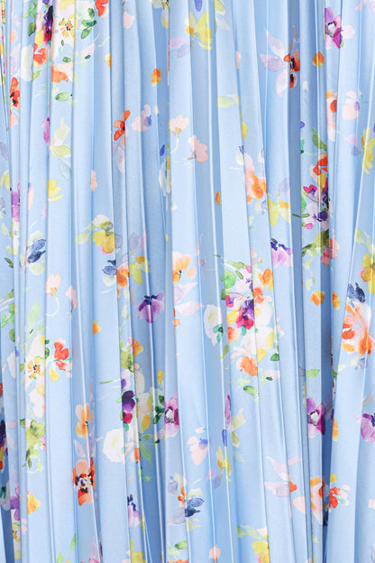 Naira Pleated Maxi Dress - Cornflower Blue Floral