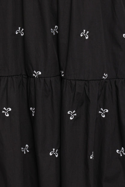 Naura Shirred Tiered Midi Dress - Black Bow