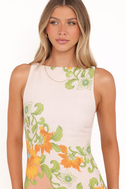 Noriko Shift Mini Dress - Yellow Spring Floral