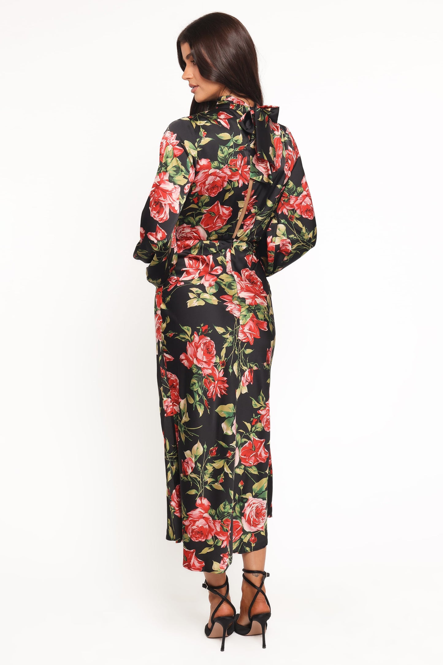 Perrie Long Sleeve Midi Dress - Black Floral