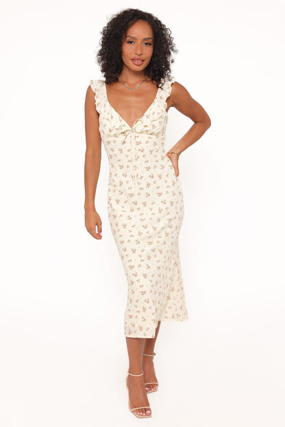 Sansa Midi Dress - Yellow Floral