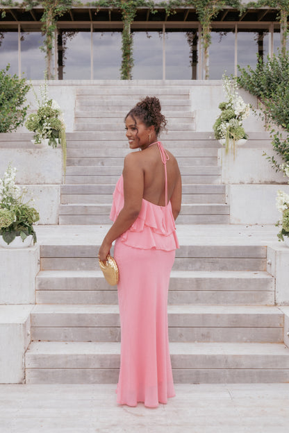 Zorina Halterneck Maxi Dress - Coral