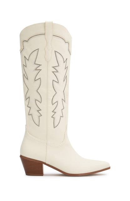 Briar Knee High Cowboy Boots Cream