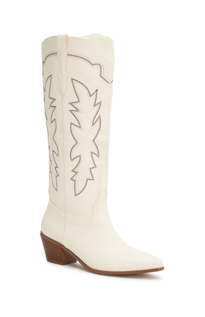 Briar Knee High Cowboy Boots Cream