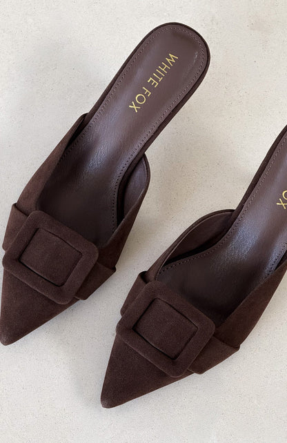 Domino Heels Chocolate Faux Suede